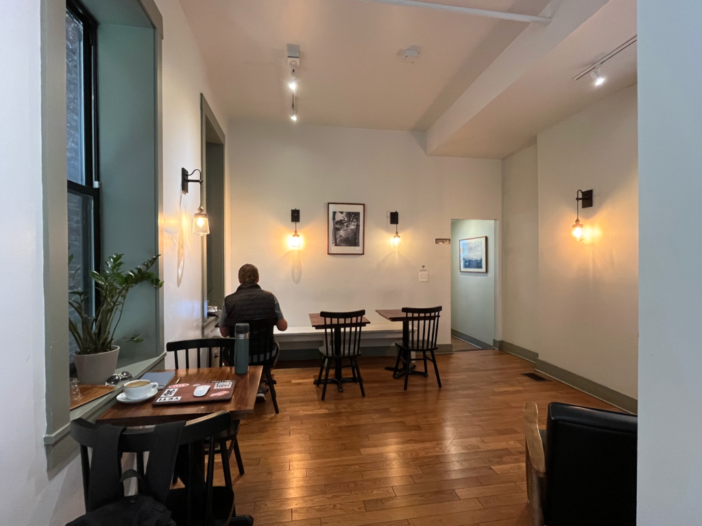 The cozy seating area in the back of Deeper Roots Coffee in Findlay